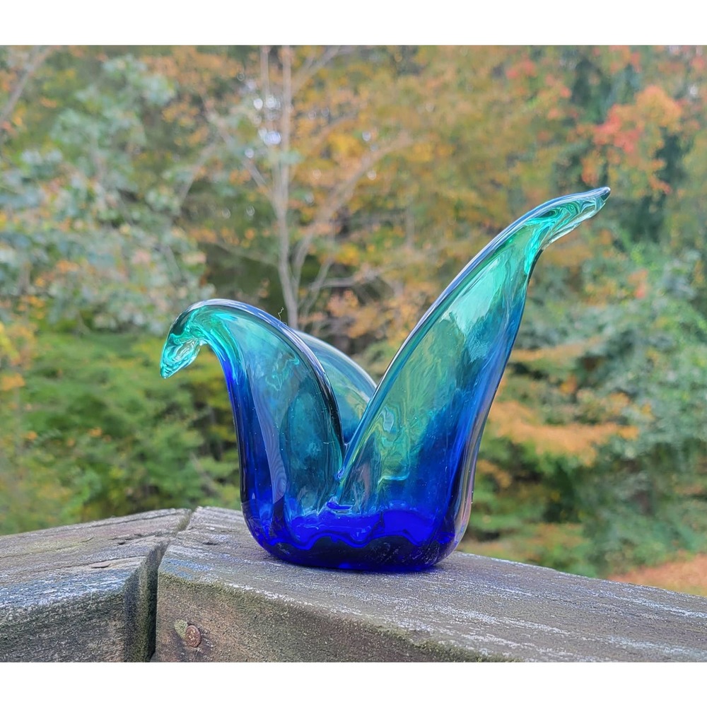 Murano Blue Green Abstract Glass Or Crystal Bowl